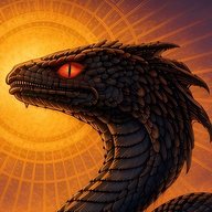 Sludge Fest serpent emblem: a dark serpent head with a glowing red eye against the sun.