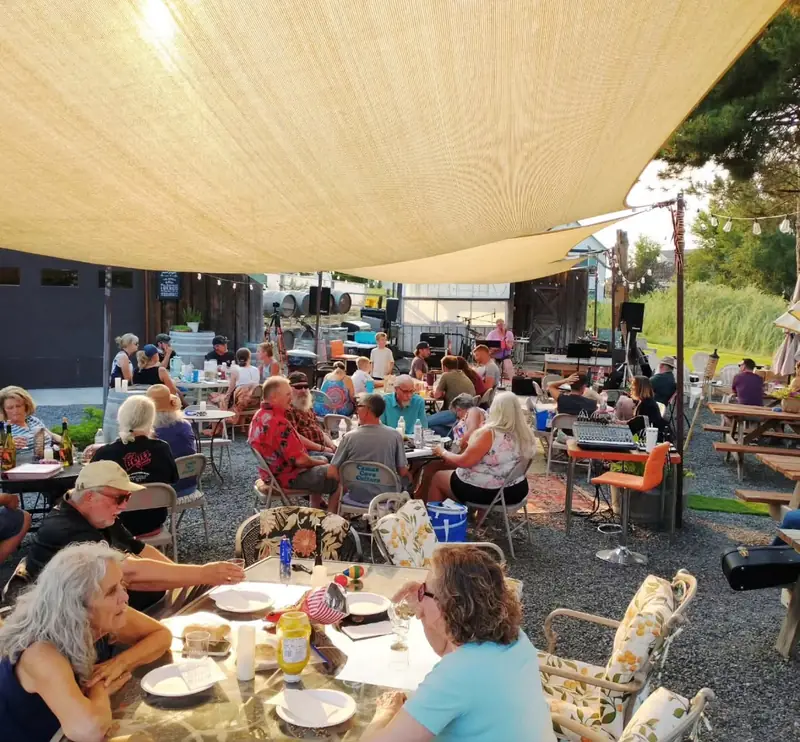 The patio under the shade sails