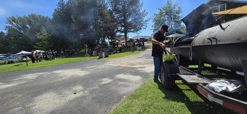 Tending the smoker